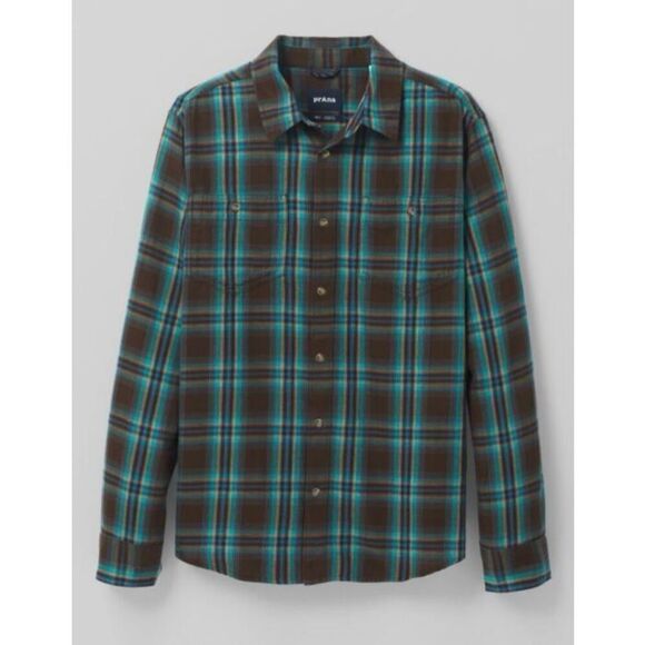 Prana - Dolberg Flannel Plaid Dark Gray & Blue Men's Button Up Shirt XXL Tall - Picture 1 of 10